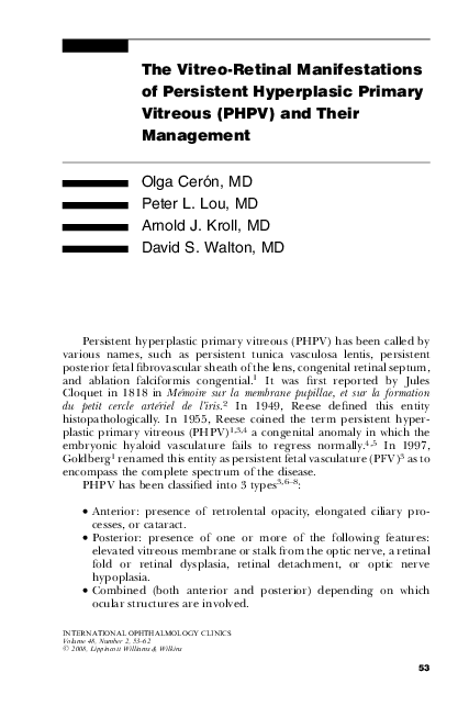 (PDF) The Vitreo-Retinal Manifestations of Persistent Hyperplasic ...