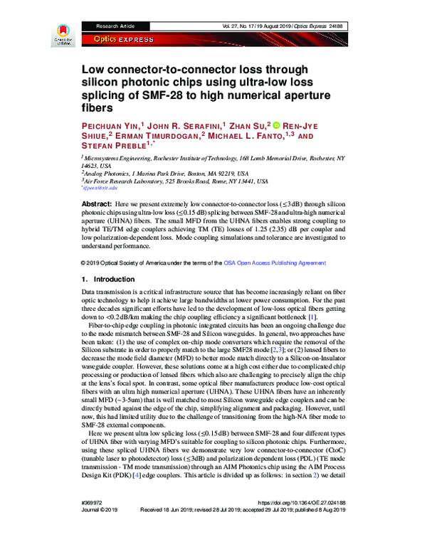 (PDF) Low connector-to-connector loss through silicon photonic chips ...