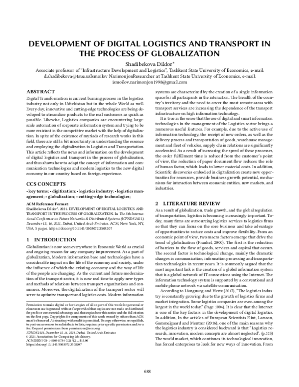 (PDF) Development of Digital Logistics and Transport in the Process of ...