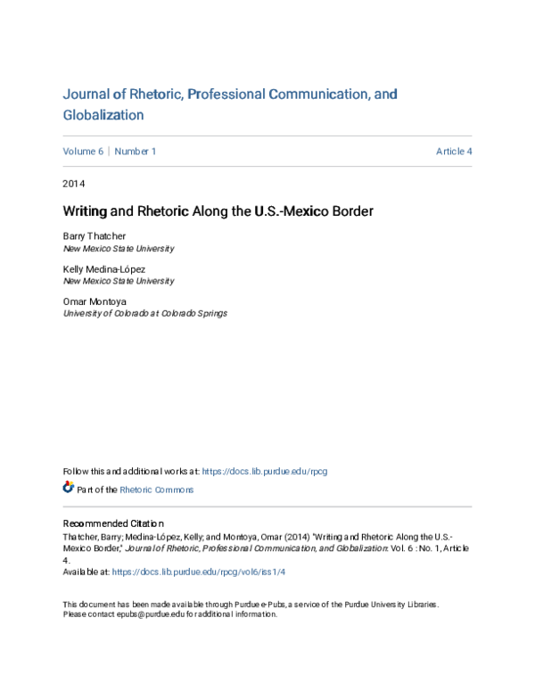 (PDF) Writing and rhetoric along the U.S.-Mexico Border