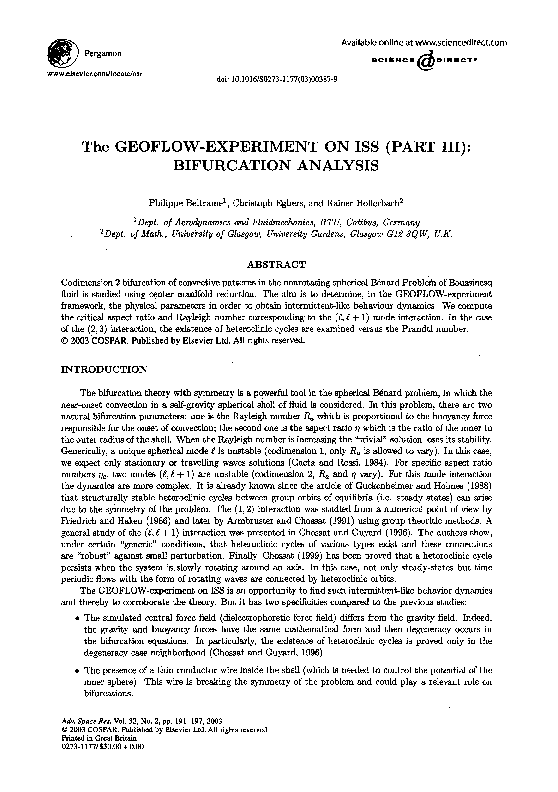 (PDF) The GEOFLOW-experiment on ISS (Part III): Bifurcation analysis