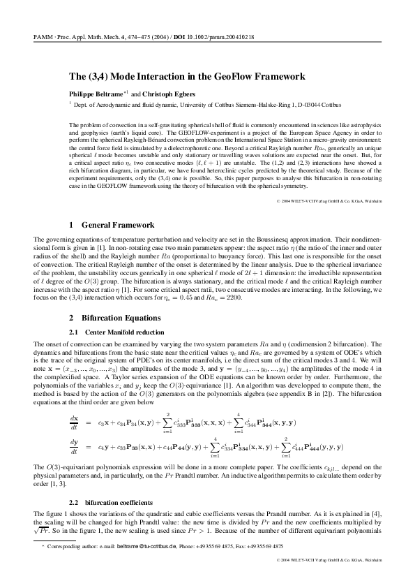 (PDF) The (3,4) Mode Interaction in the GeoFlow Framework