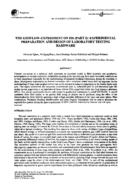 (PDF) The geoflow-experiment on ISS (part I): Experimental preparation ...