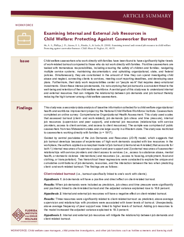(PDF) Examining internal and external job resources in child welfare ...