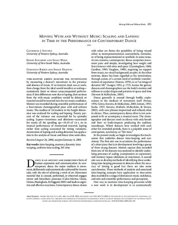 (PDF) Moving with and Without Music: Scaling and Lapsing in Time in the ...