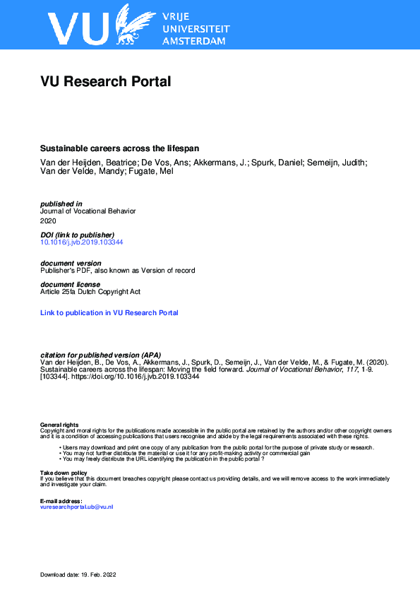 (PDF) Sustainable careers across the lifespan Moving the field forward