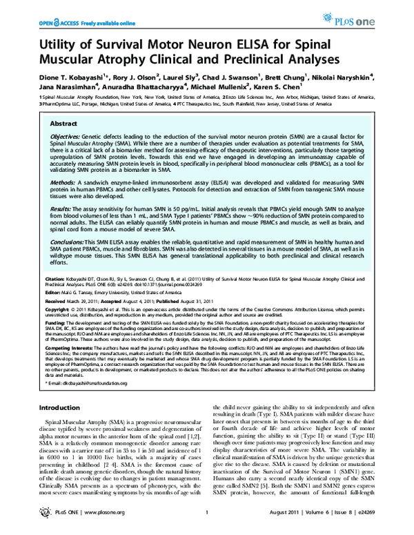 (PDF) Utility of Survival Motor Neuron ELISA for Spinal Muscular ...