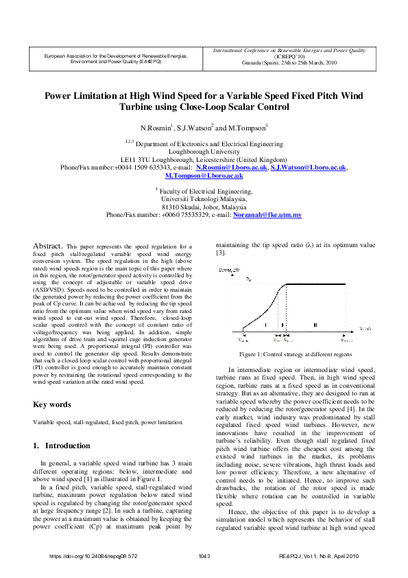 (PDF) Power Limitation at High Wind Speeds for a Variable Speed Fixed ...