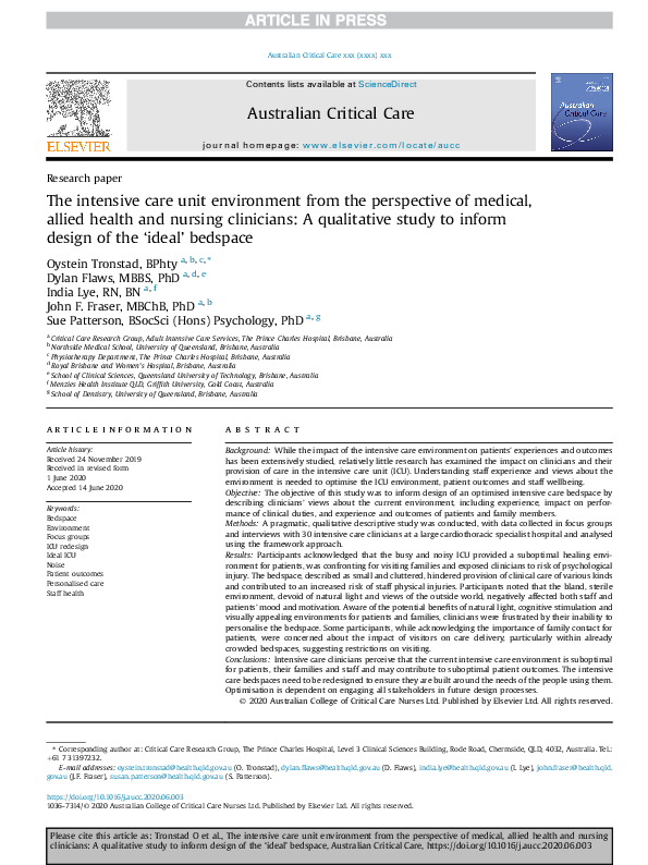 (PDF) The intensive care unit environment from the perspective of ...