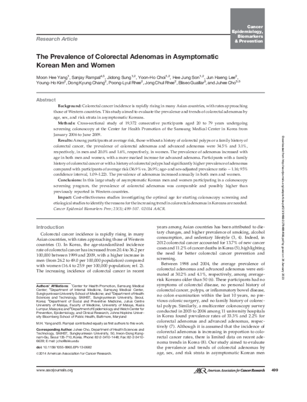 (PDF) The Prevalence of Colorectal Adenomas in Asymptomatic Korean Men ...