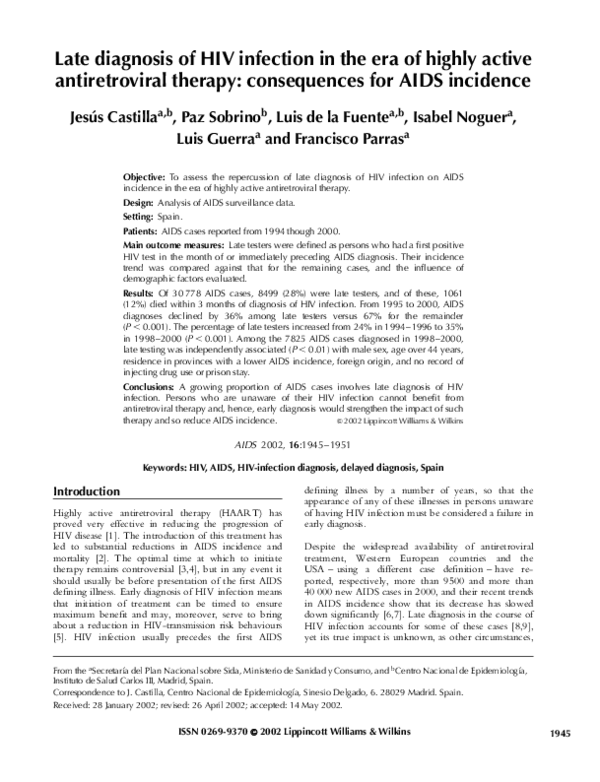 (PDF) Late diagnosis of HIV infection in the era of highly active ...