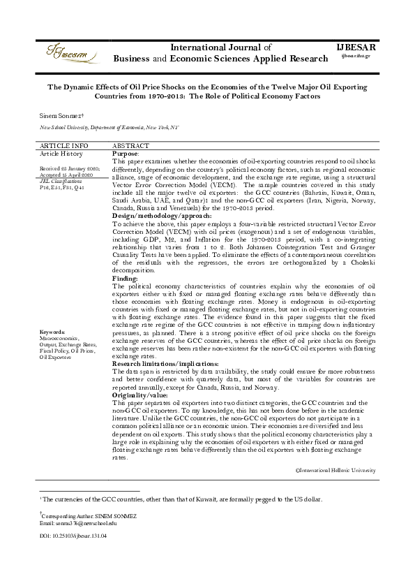 (PDF) The Dynamic Effects of Oil Price Shocks on the Economies of the ...