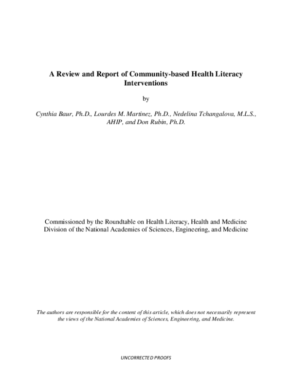 (PDF) A Review and Report of Community-based Health Literacy Interventions