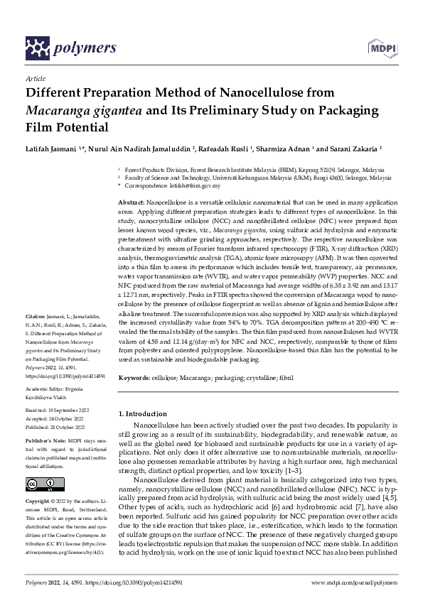 (PDF) Different Preparation Method of Nanocellulose from Macaranga ...