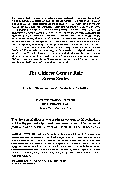 (PDF) The Chinese Gender Role Stress Scales: Factor Structure and ...