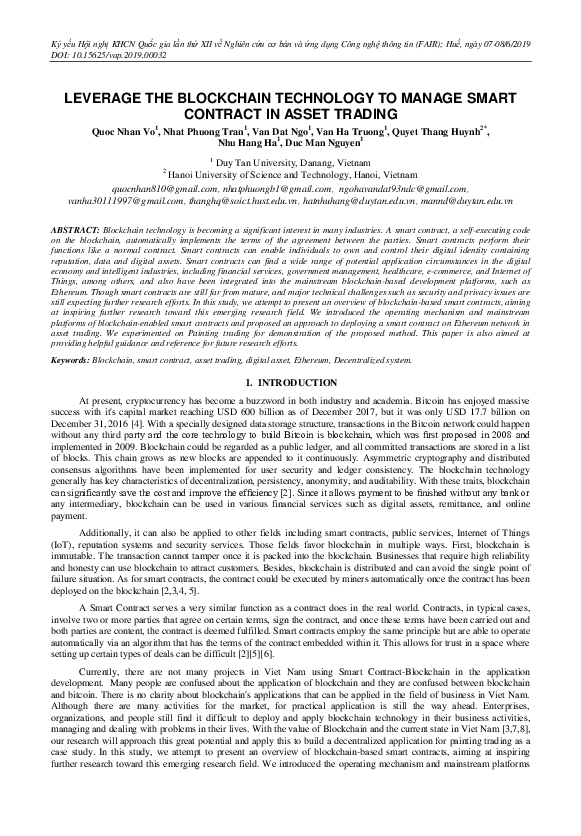 (PDF) Leverage the Blockchain Technology to Manage Smart Contract in ...