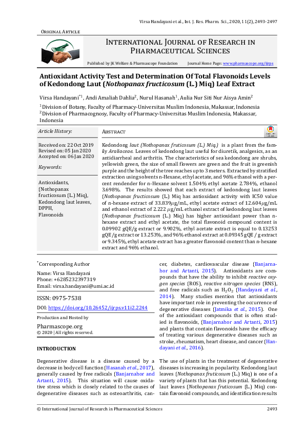 (PDF) Antioxidant Activity Test and Determination Of Total Flavonoids ...