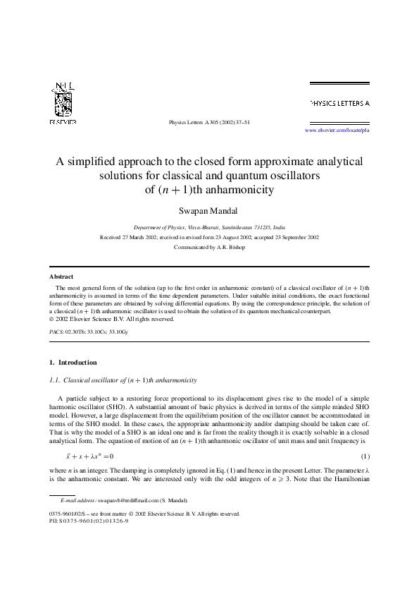 (PDF) A simplified approach to the closed form approximate analytical ...