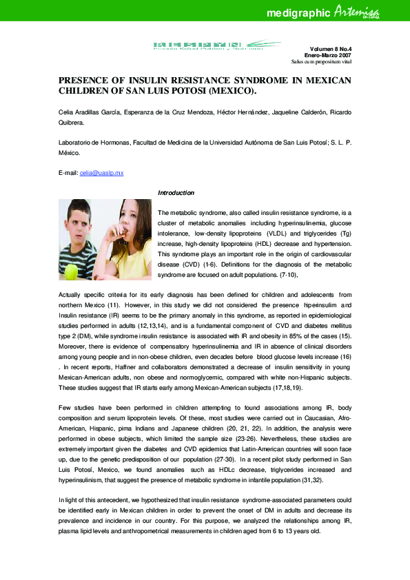 (PDF) Presence of insulin resistance syndrome in mexican children of ...