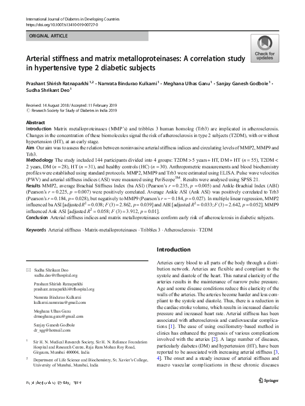 (PDF) Arterial stiffness and matrix metalloproteinases: A correlation ...