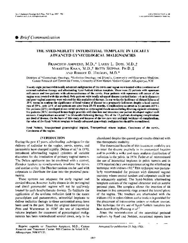 (PDF) The Syed-Neblett interstitial template in locally advanced ...