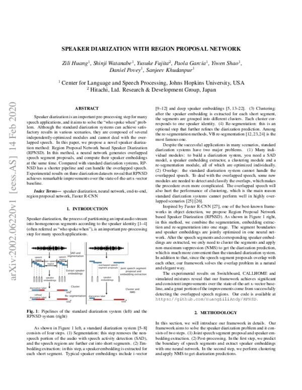 (PDF) Speaker Diarization with Region Proposal Network