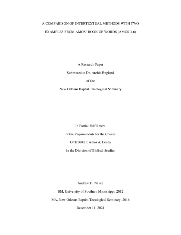 (PDF) Nance - Intertextual Method and 2 Examples from Amos' Book of Words