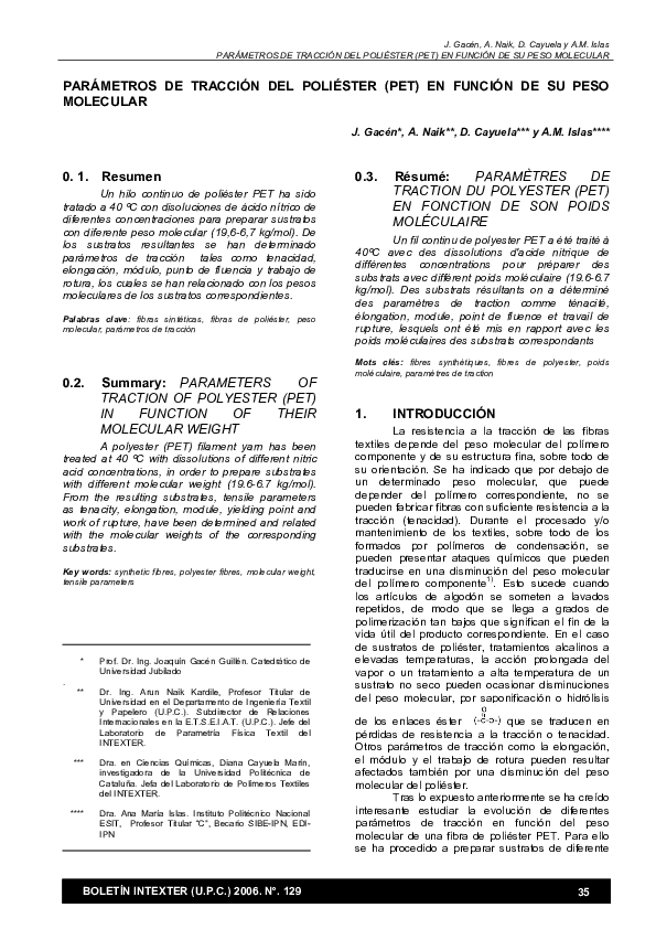 (PDF) Par metros de tracci n del poli ster (PET) en funci n de su peso ...