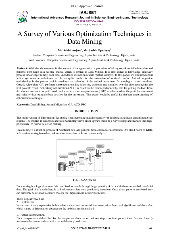 (PDF) A Survey of Various Optimization Techniques in Data Mining