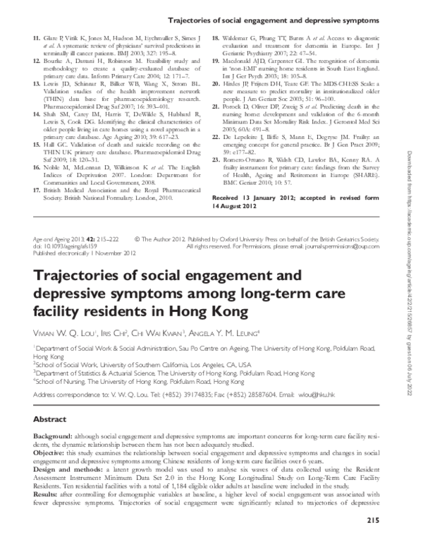 (PDF) Trajectories of social engagement and depressive symptoms among ...