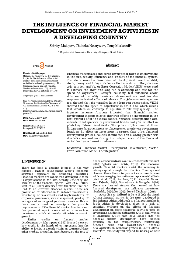 (PDF) The Influence of Financial Market Development on Investment ...