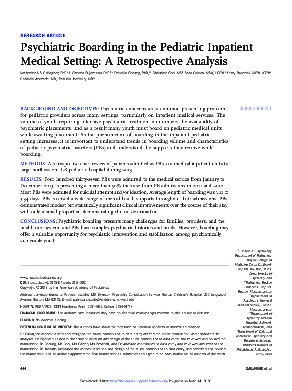 (PDF) Psychiatric Boarding in the Pediatric Inpatient Medical Setting