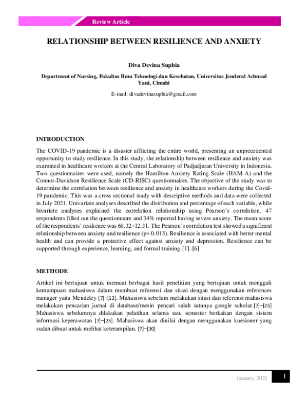 (PDF) RELATIONSHIP BETWEEN RESILIENCE AND ANXIETY