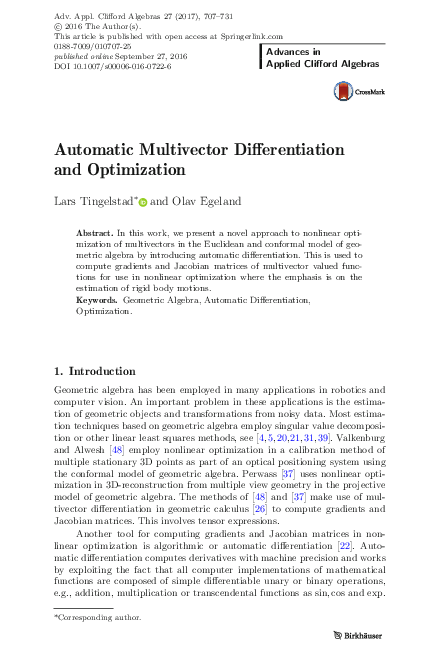 (PDF) Automatic Multivector Differentiation and Optimization