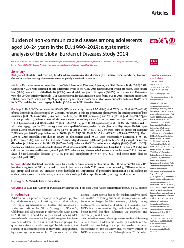 (PDF) Burden of non-communicable diseases among adolescents aged 10–24 ...