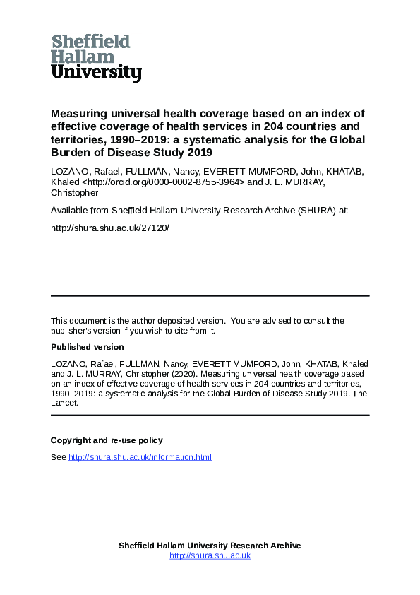 (PDF) Measuring universal health coverage based on an index of ...