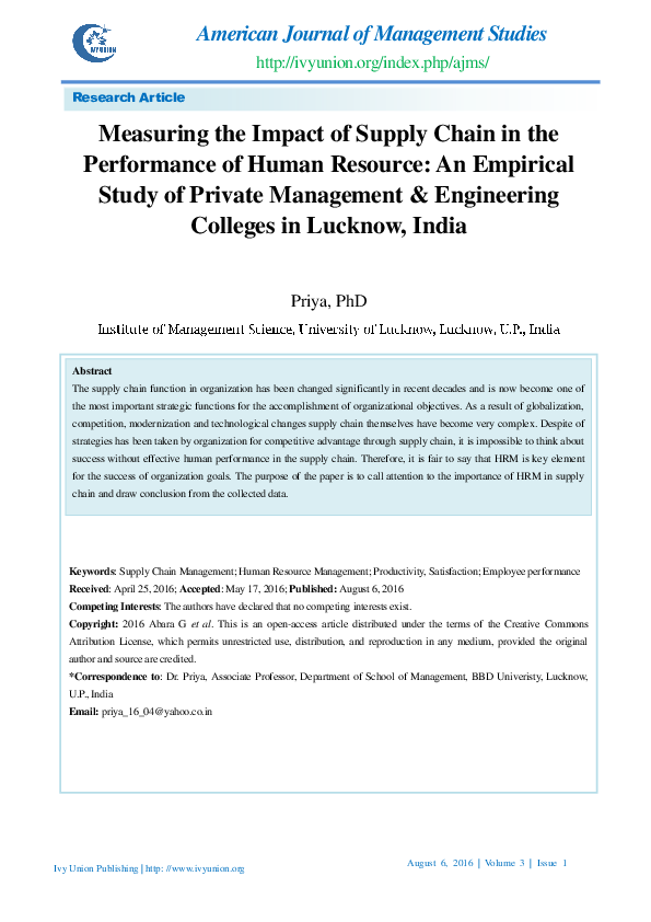 (PDF) Measuring the Impact of Supply Chain in the Performance of Human ...