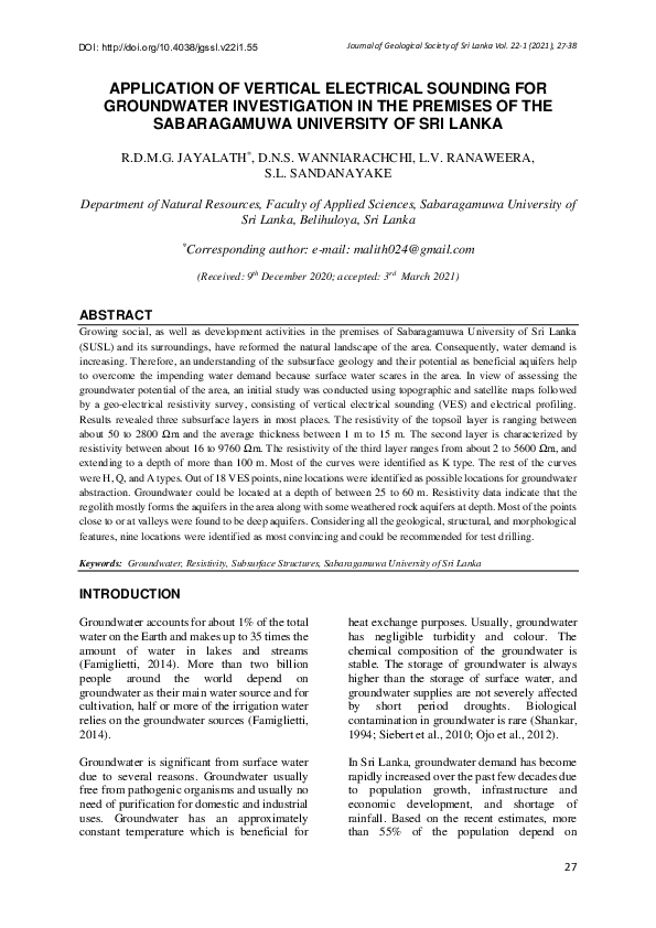 (PDF) Application of Vertical Electrical Sounding for Groundwater ...