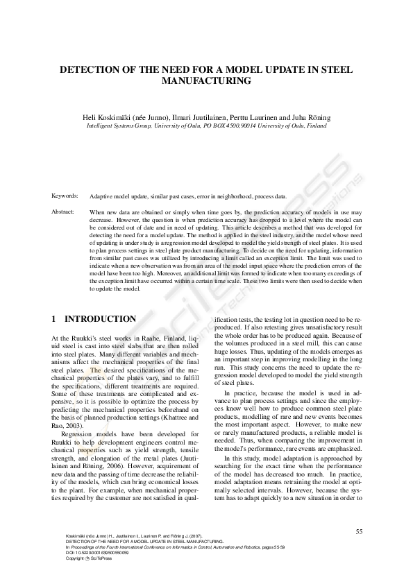 (PDF) Detection of the Need for a Model Update in Steel Manufacturing