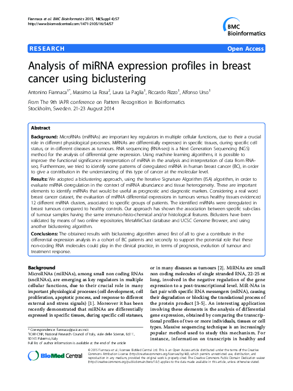 (PDF) Analysis of miRNA expression profiles in breast cancer using ...