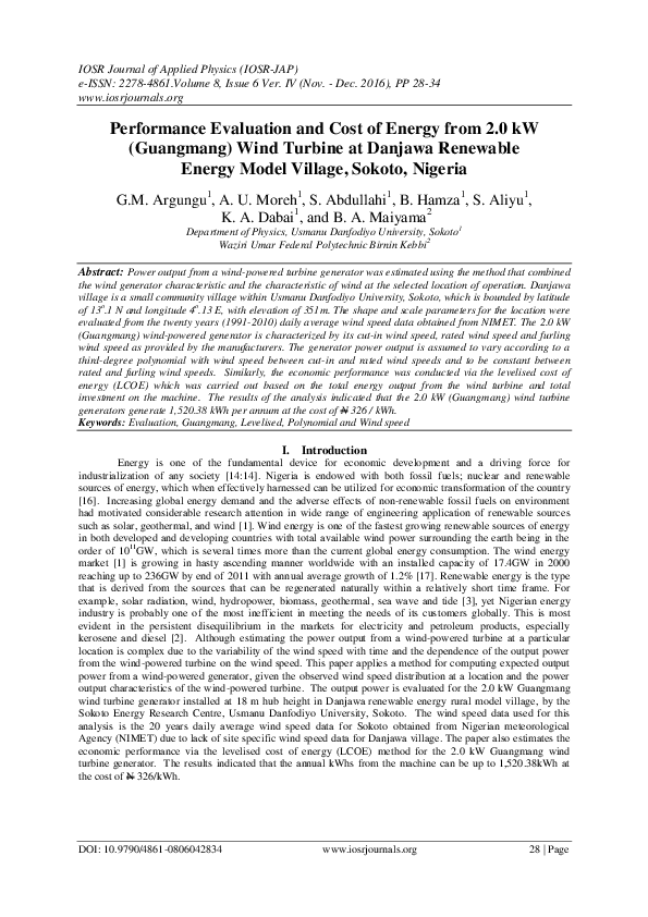 (PDF) Performance Evaluation and Cost of Energy from 2.0 kW (Guangmang ...