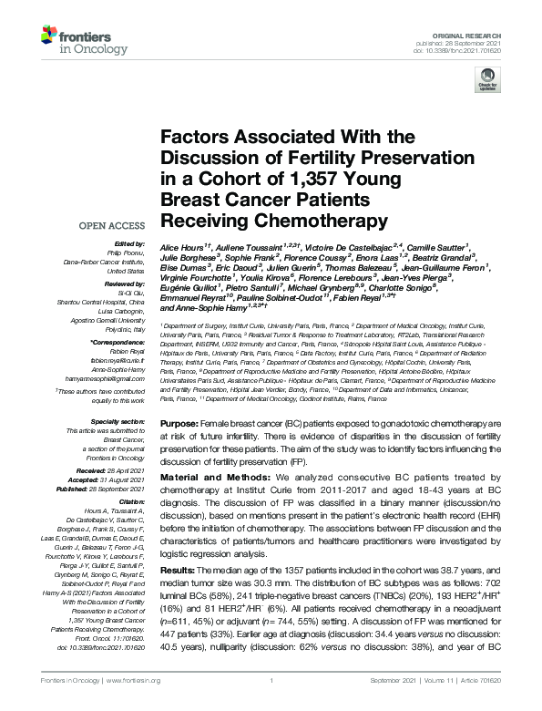 (PDF) Factors Associated With the Discussion of Fertility Preservation ...