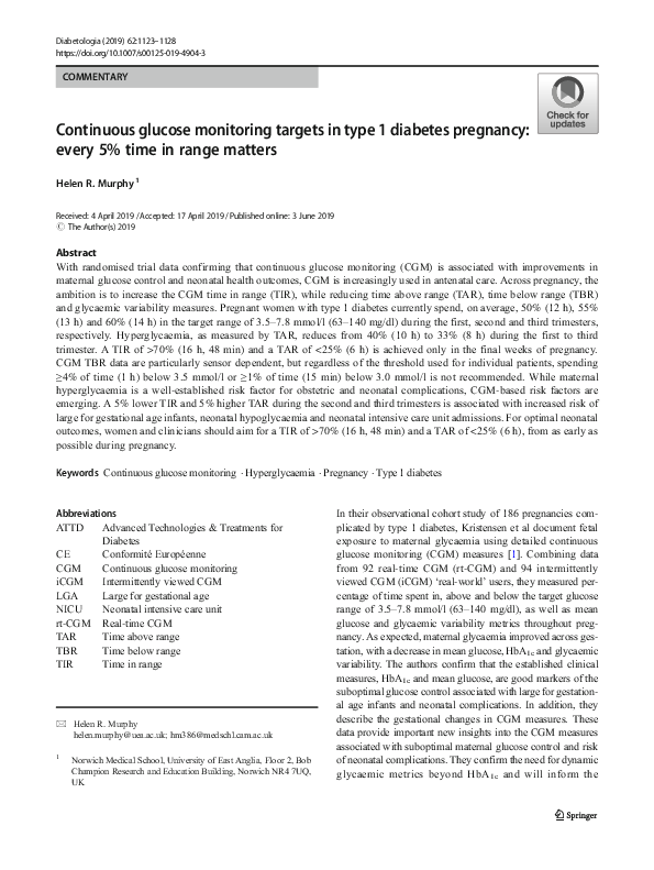(PDF) Continuous Glucose Monitoring and Type 1 Diabetes