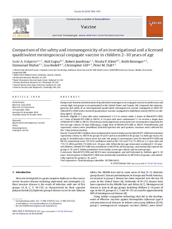 (PDF) Comparison of the safety and immunogenicity of an investigational ...