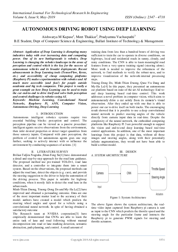 (PDF) Autonomous Driving Robot Using Deep Learning