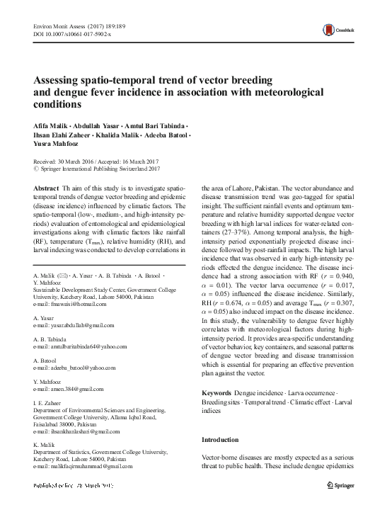 (PDF) Assessing spatio-temporal trend of vector breeding and dengue ...