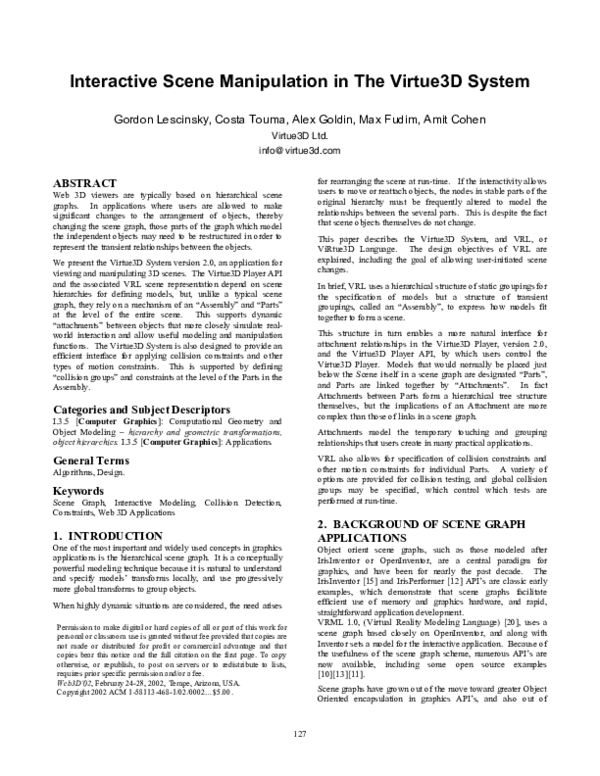 (PDF) Interactive scene manipulation in the Virtue3D system