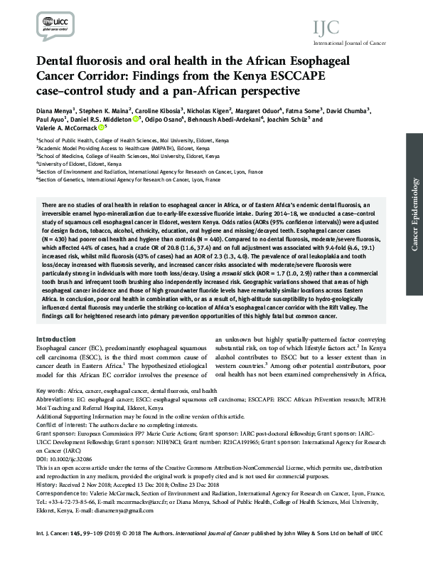 (PDF) Dental fluorosis and oral health in the African Esophageal Cancer ...