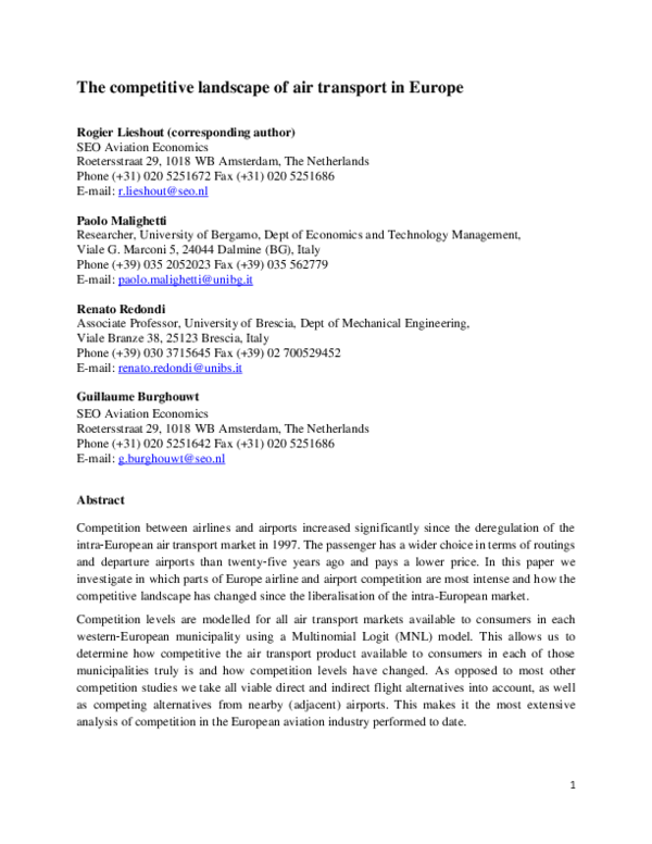 (PDF) The competitive landscape of air transport in Europe