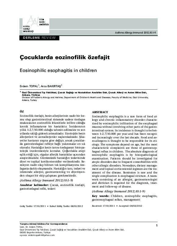 (PDF) Eosinophilic esophagitis in children
